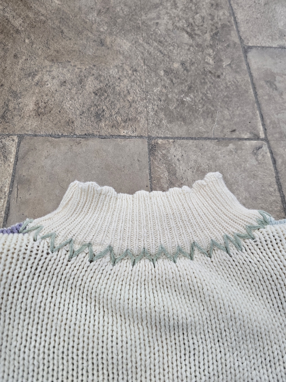 Vintage 90s Maggie Lawrence Patchwork Knit Sweater Pastel Floral Grannycore - Picture 11 of 16
